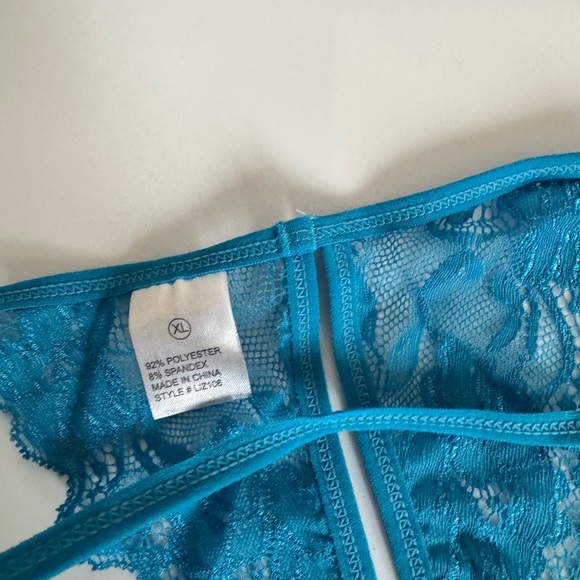 Lovehoney Late Night Liaison Plus Size Babydoll Lingerie - Blue Lace Chemise With Crotchless Thong Size 14-20